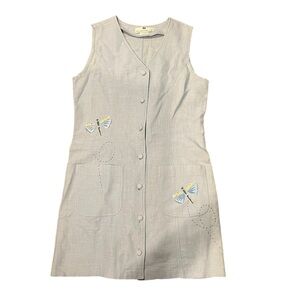 Starstruck Women Small Blue Dragonfly Mini Short‎ Dress Button Down Teacher Vtg
